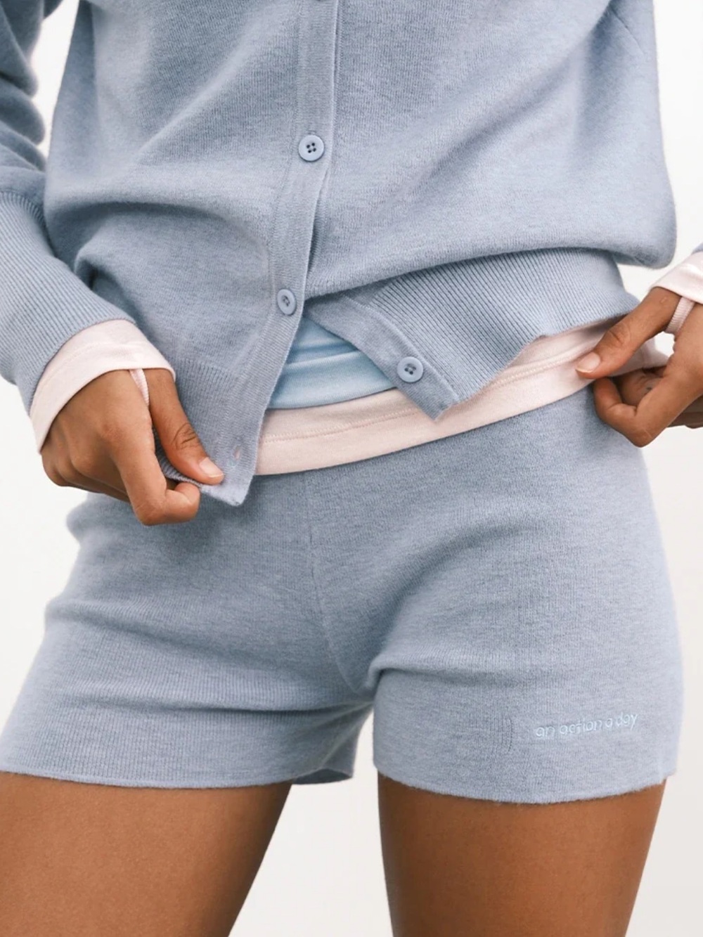 Soft Knit Lounge Shorts in Light Blue size M